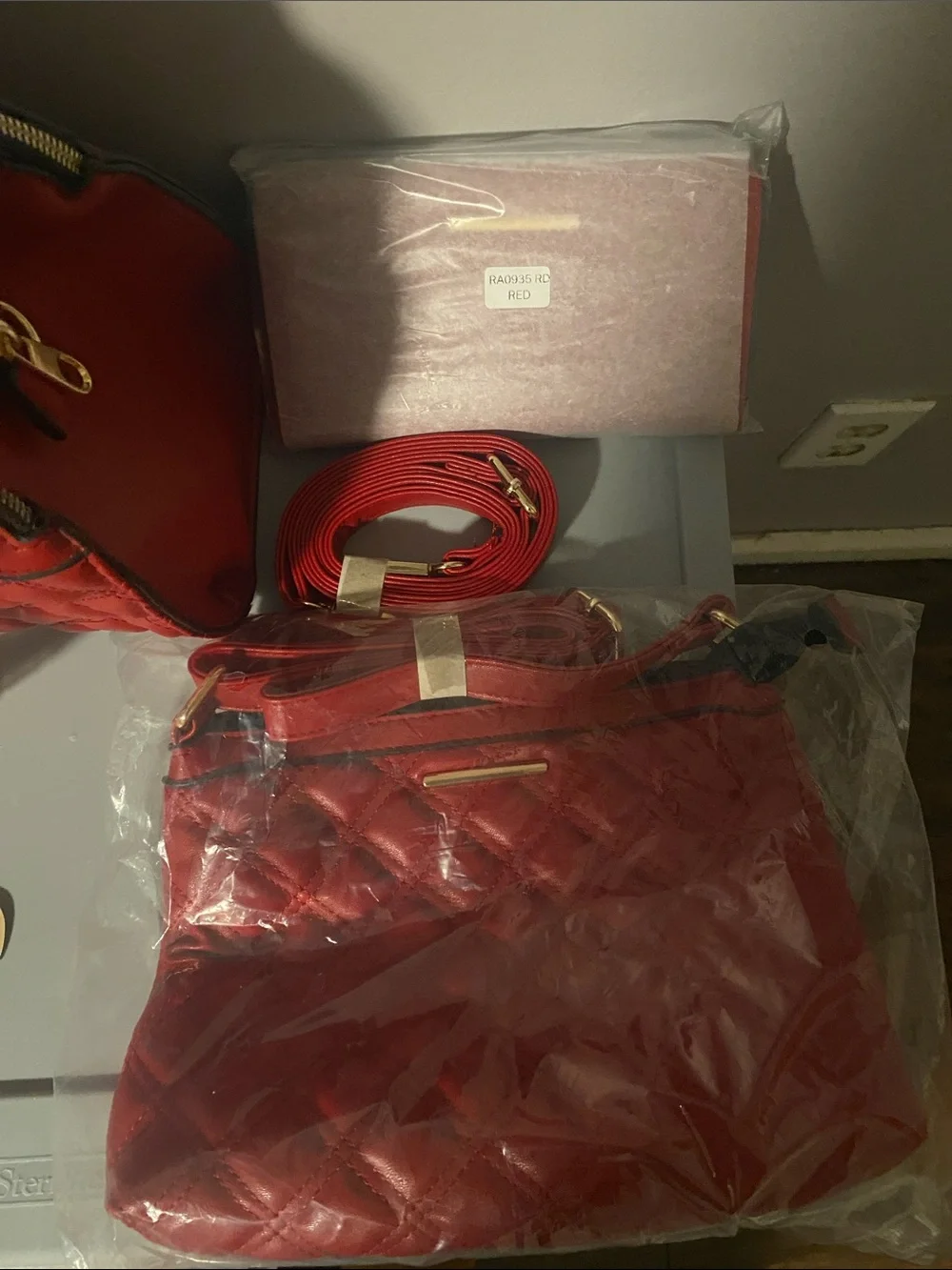 Red Quilted Dome Satchel with Gold Accent Hardware